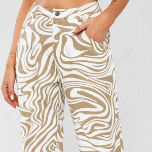 High Waisted Psychedelic Print Straight Jeans